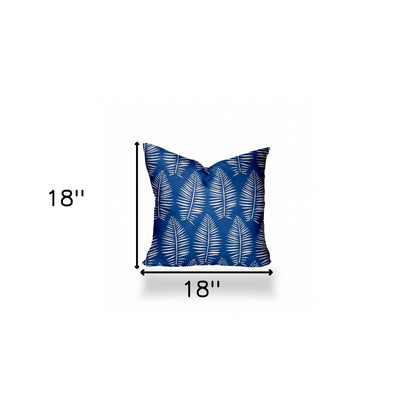 12" X 16" Blue And White Blown Seam Tropical Lumbar Indoor Outdoor Pillow