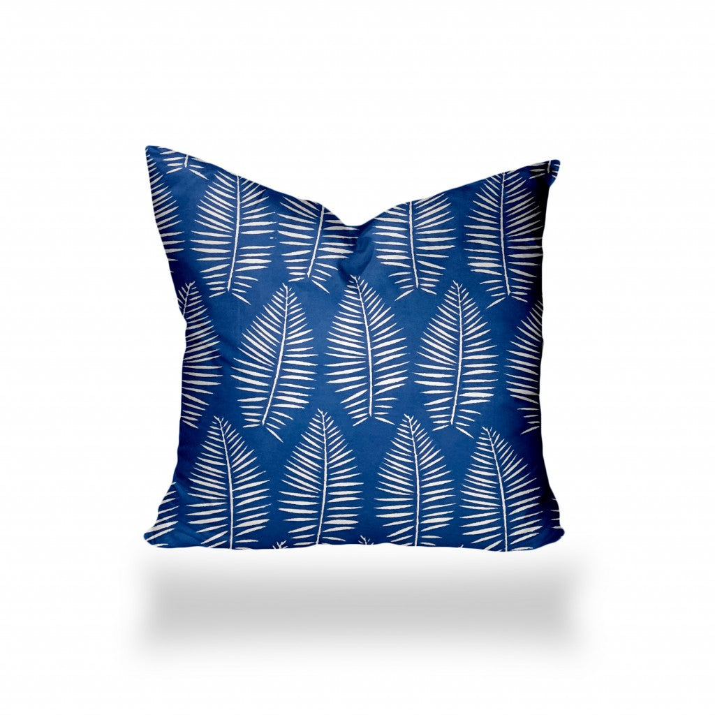 12" X 16" Blue And White Enveloped Tropical Lumbar Indoor Outdoor Pillow Cover