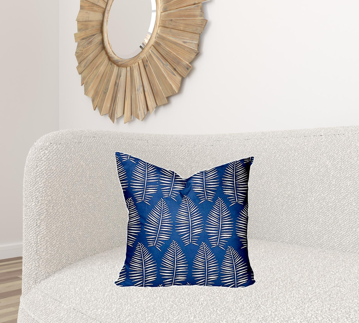 12" X 16" Blue And White Blown Seam Tropical Lumbar Indoor Outdoor Pillow