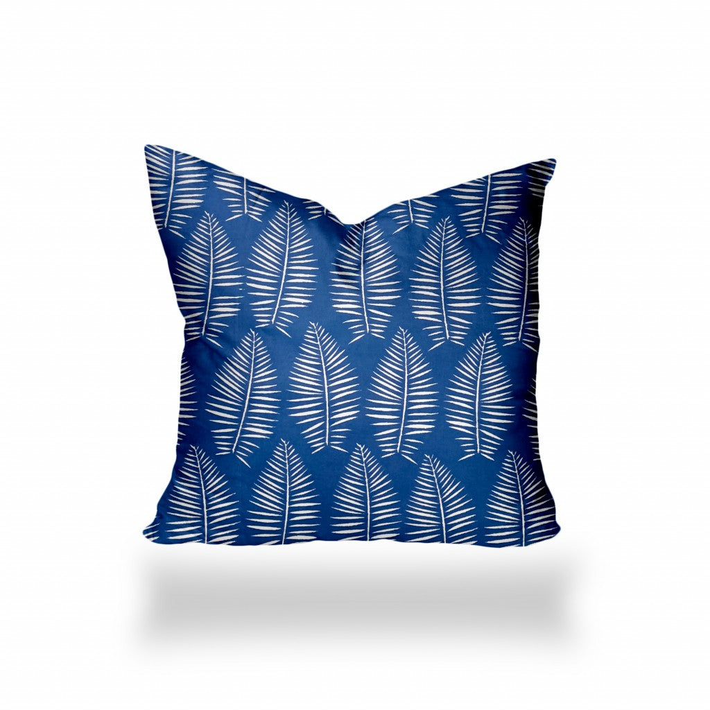 12" X 16" Blue And White Enveloped Tropical Lumbar Indoor Outdoor Pillow Cover