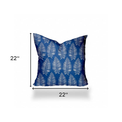 12" X 16" Blue And White Blown Seam Tropical Lumbar Indoor Outdoor Pillow