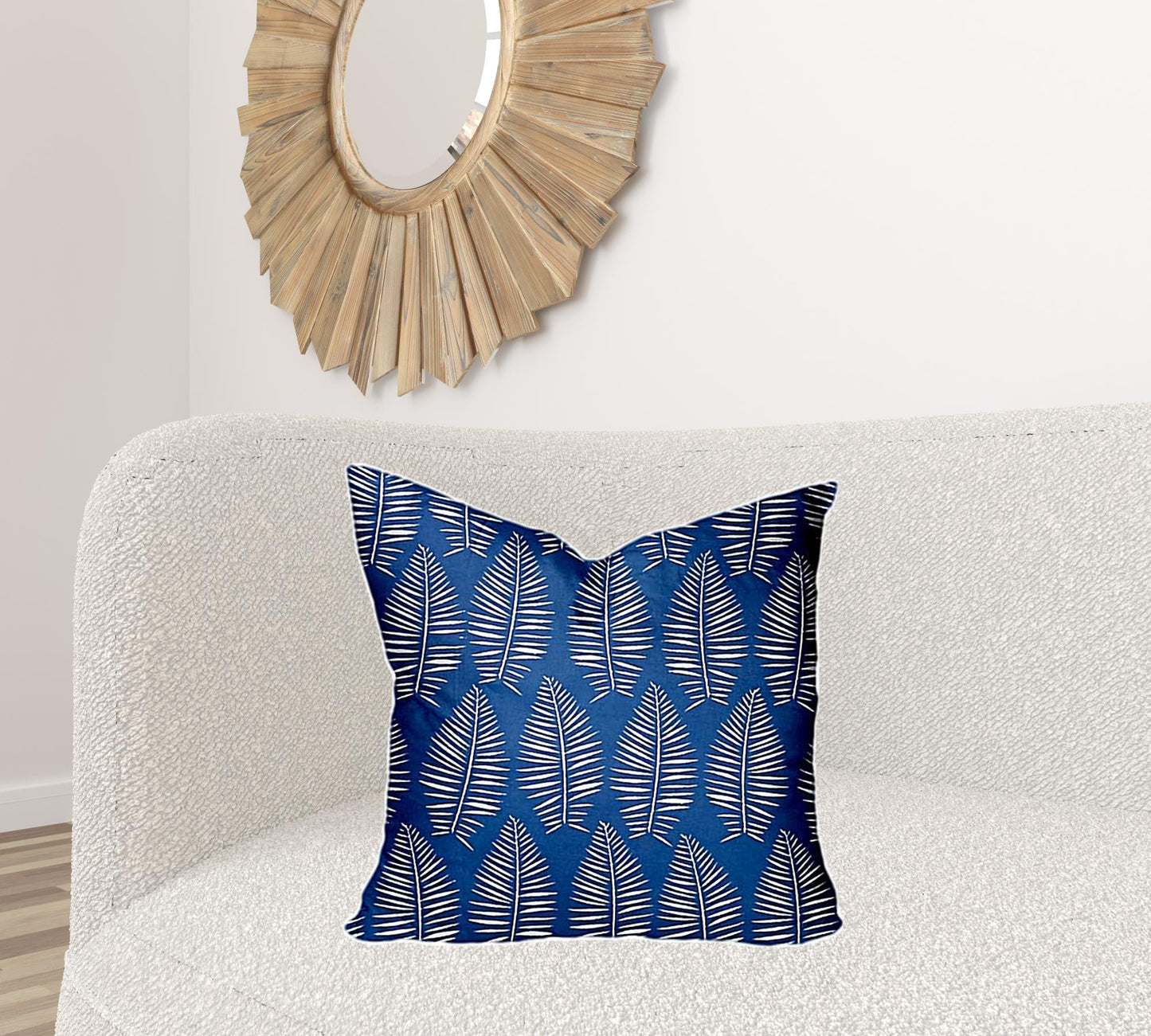 12" X 16" Blue And White Blown Seam Tropical Lumbar Indoor Outdoor Pillow