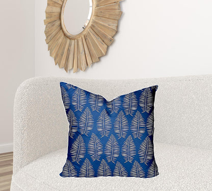 12" X 16" Blue And White Enveloped Tropical Lumbar Indoor Outdoor Pillow Cover