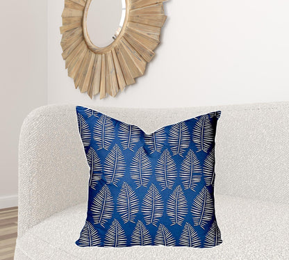 12" X 16" Blue And White Blown Seam Tropical Lumbar Indoor Outdoor Pillow