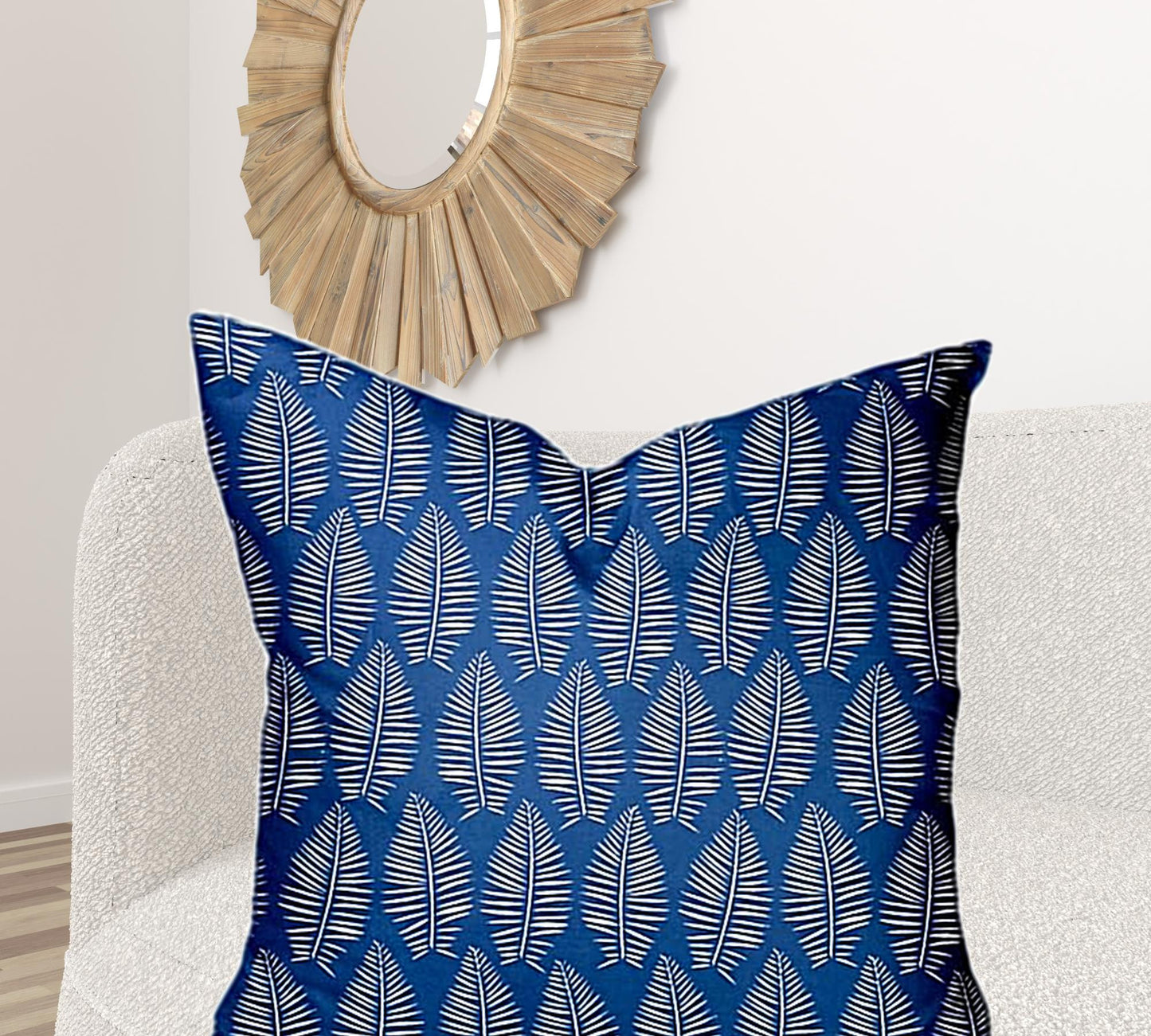 12" X 18" Blue And White Zippered Tropical Lumbar Indoor Outdoor Pillow