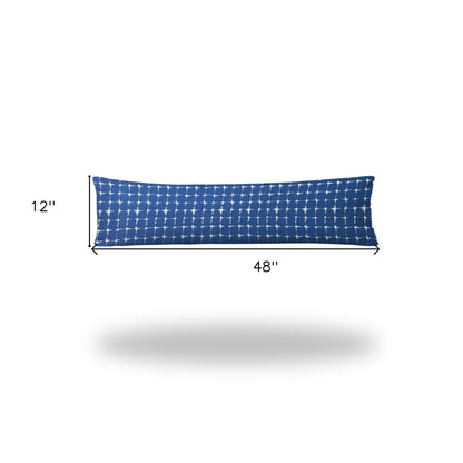 12" X 16" Blue And White Blown Seam Gingham Lumbar Indoor Outdoor Pillow