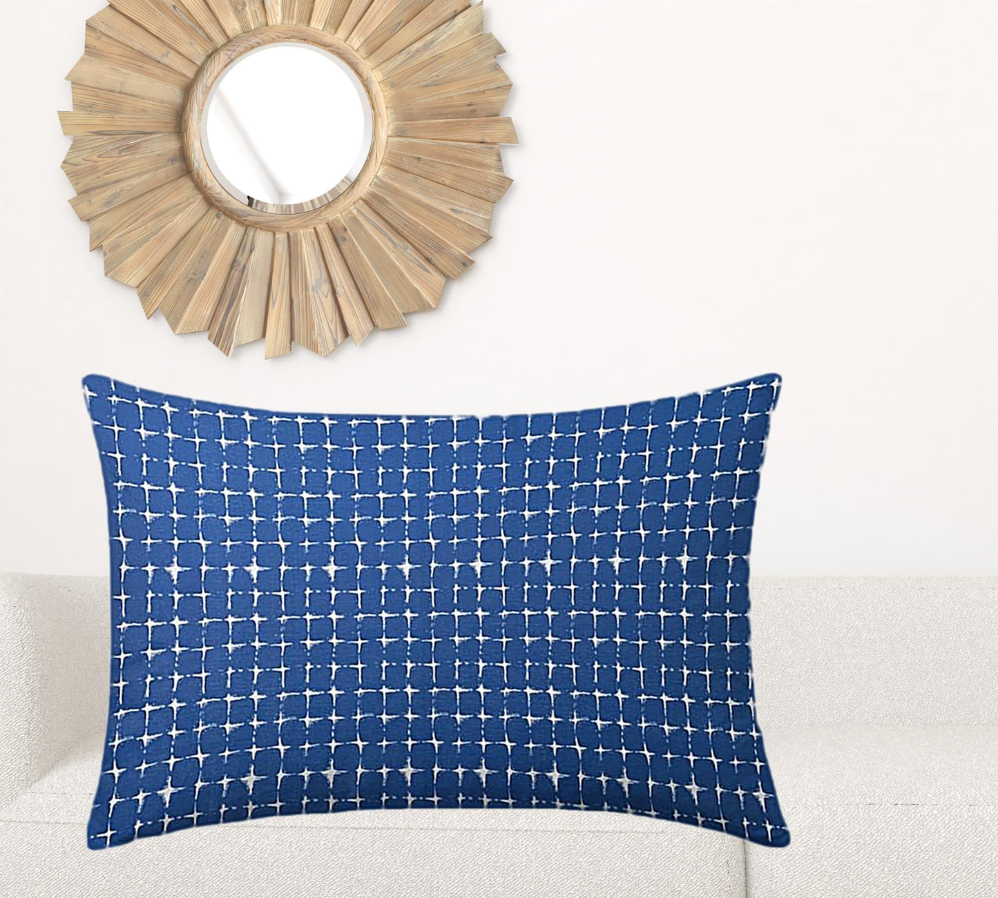 12" X 16" Blue And White Enveloped Abstract Lumbar Indoor Outdoor Pillow Cover