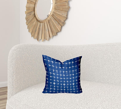 12" X 16" Blue And White Blown Seam Gingham Lumbar Indoor Outdoor Pillow