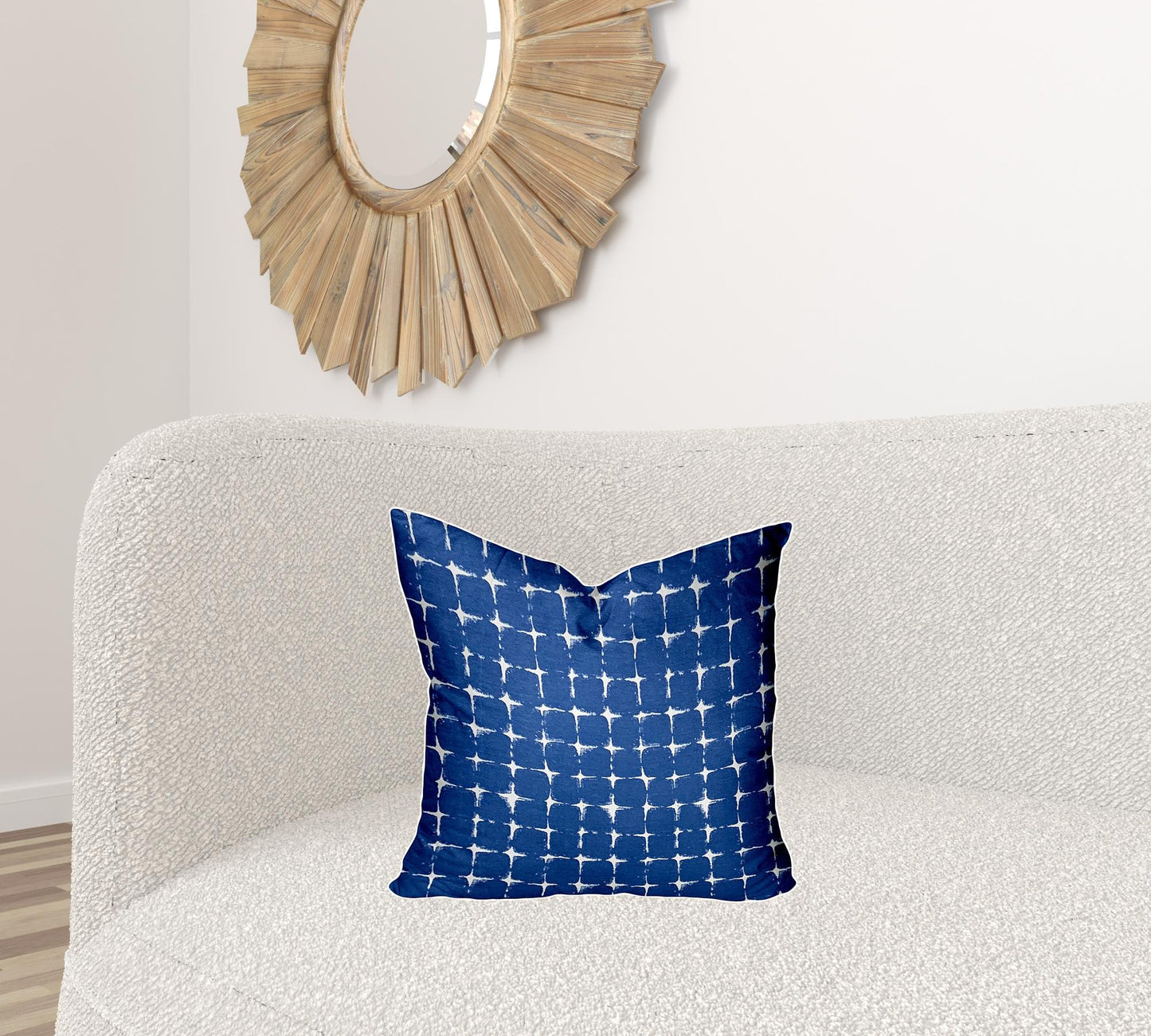 12" X 16" Blue And White Blown Seam Gingham Lumbar Indoor Outdoor Pillow