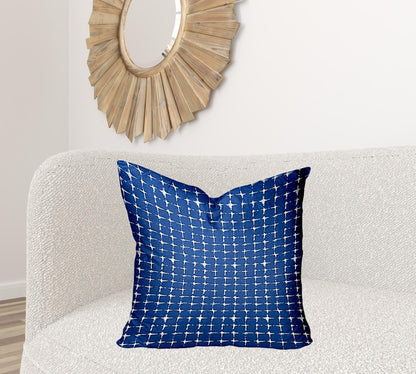 12" X 16" Blue And White Blown Seam Gingham Lumbar Indoor Outdoor Pillow