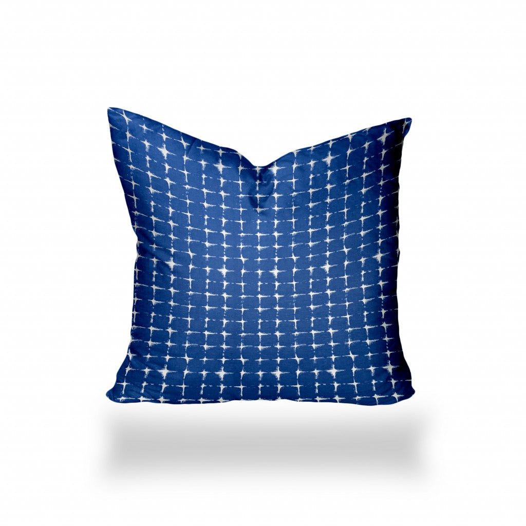 12" X 16" Blue And White Blown Seam Gingham Lumbar Indoor Outdoor Pillow