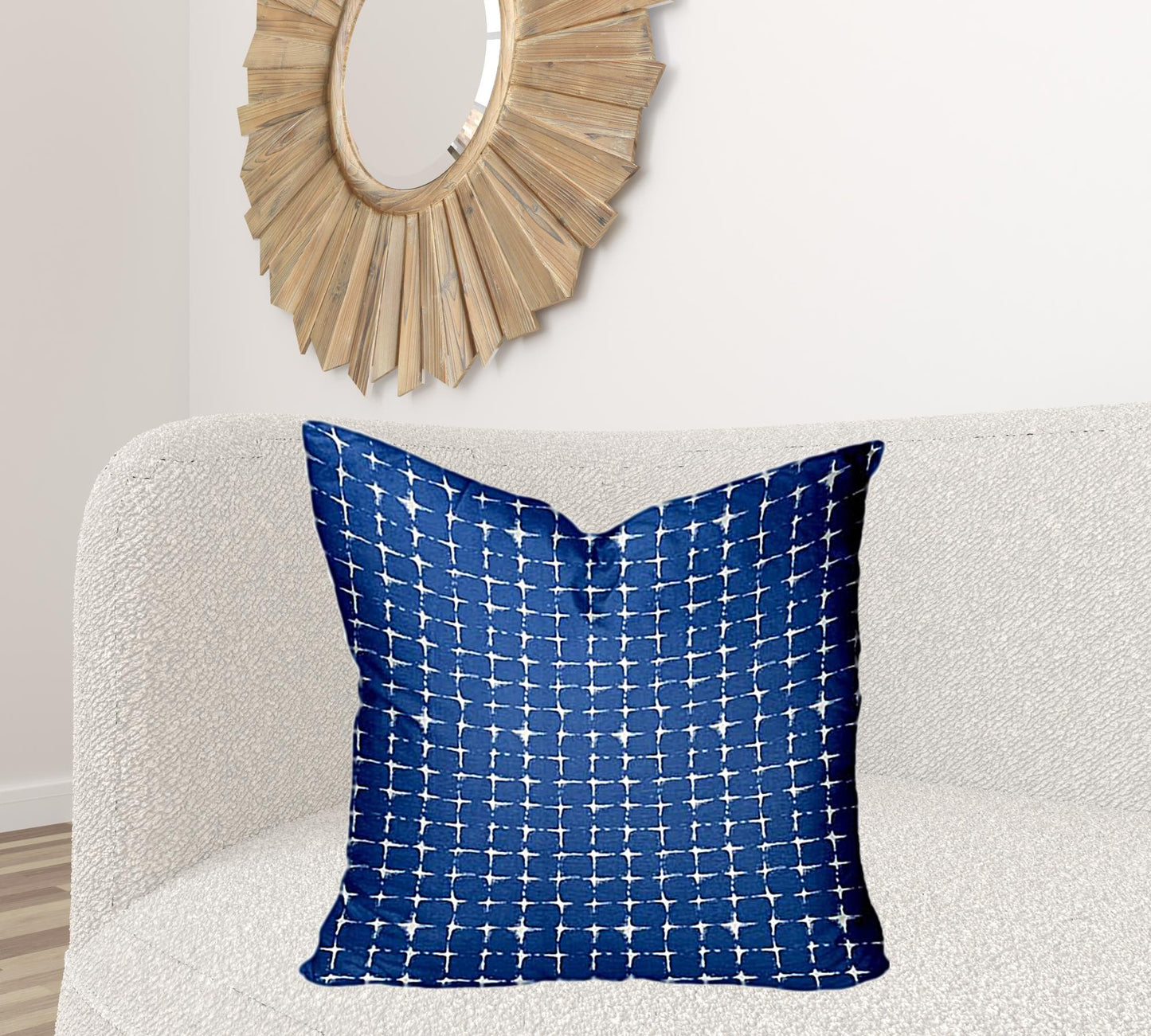 12" X 16" Blue And White Blown Seam Gingham Lumbar Indoor Outdoor Pillow