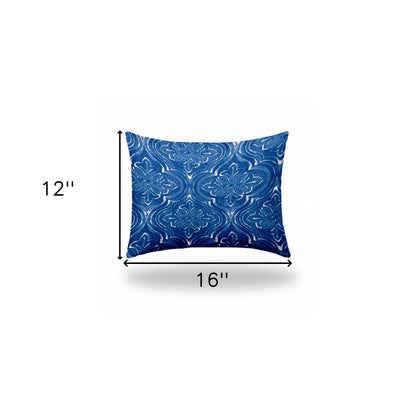 12" X 16" Blue And White Enveloped Ogee Lumbar Indoor Outdoor Pillow Cover