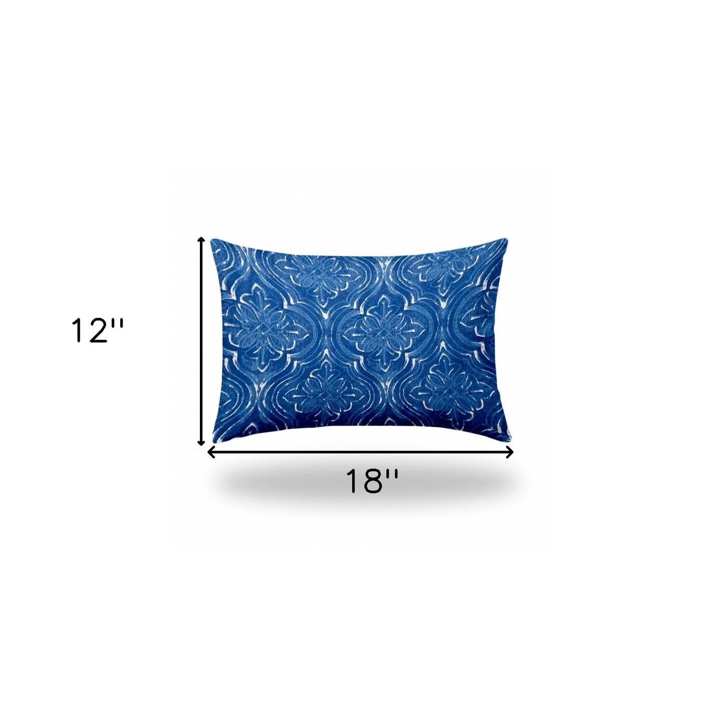 12" X 16" Blue And White Enveloped Ikat Lumbar Indoor Outdoor Pillow