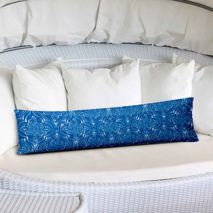 12" X 16" Blue And White Enveloped Ogee Lumbar Indoor Outdoor Pillow Cover