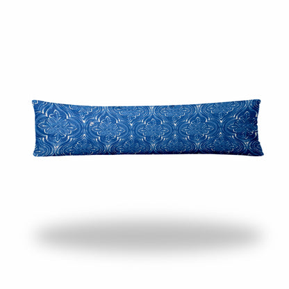 12" X 16" Blue And White Enveloped Ikat Lumbar Indoor Outdoor Pillow