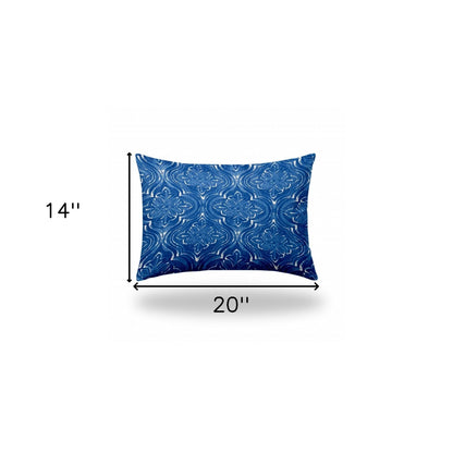 12" X 16" Blue And White Enveloped Ikat Lumbar Indoor Outdoor Pillow