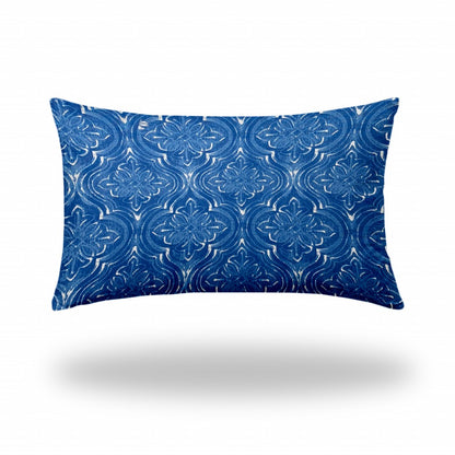 12" X 16" Blue And White Enveloped Ogee Lumbar Indoor Outdoor Pillow Cover