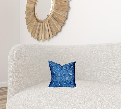 12" X 16" Blue And White Enveloped Ogee Lumbar Indoor Outdoor Pillow Cover