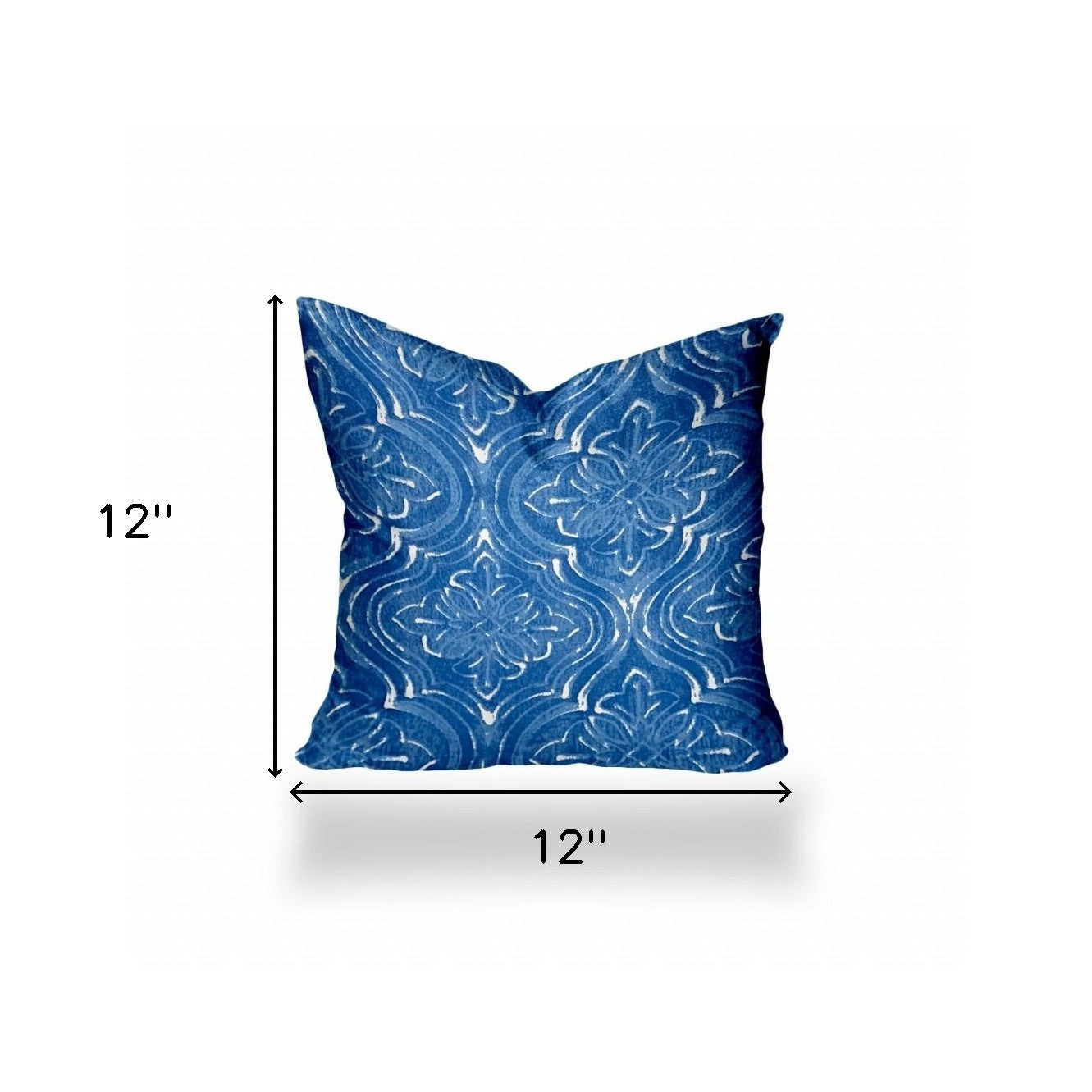 12" X 16" Blue And White Enveloped Ikat Lumbar Indoor Outdoor Pillow