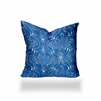 12" X 16" Blue And White Zippered Ikat Lumbar Indoor Outdoor Pillow