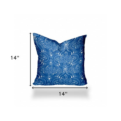 12" X 16" Blue And White Enveloped Ogee Lumbar Indoor Outdoor Pillow Cover