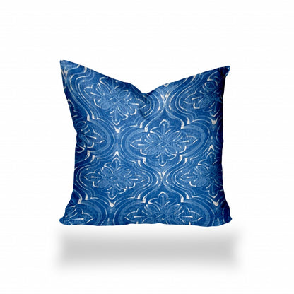 12" X 16" Blue And White Enveloped Ikat Lumbar Indoor Outdoor Pillow