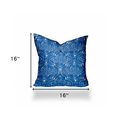 12" X 16" Blue And White Enveloped Ogee Lumbar Indoor Outdoor Pillow Cover