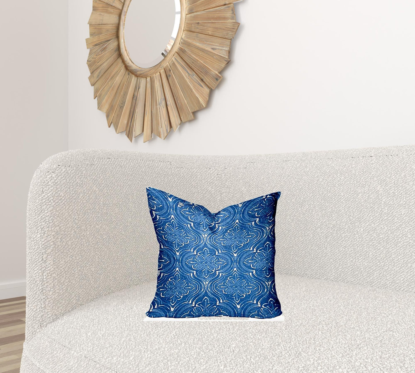 12" X 16" Blue And White Enveloped Ikat Lumbar Indoor Outdoor Pillow