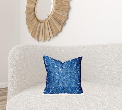 12" X 16" Blue And White Zippered Ogee Lumbar Indoor Outdoor Pillow Cover