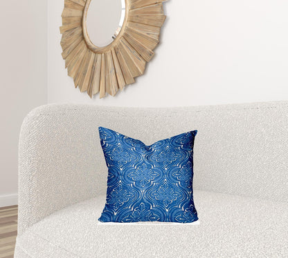 12" X 16" Blue And White Zippered Ikat Lumbar Indoor Outdoor Pillow