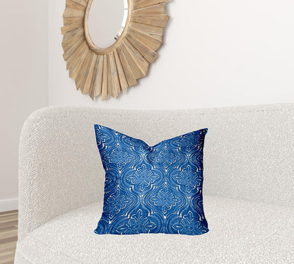 12" X 16" Blue And White Enveloped Ikat Lumbar Indoor Outdoor Pillow