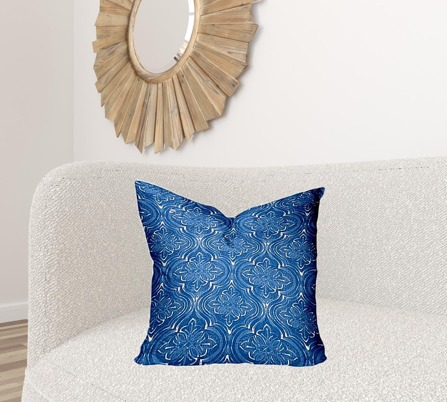 12" X 16" Blue And White Enveloped Ogee Lumbar Indoor Outdoor Pillow Cover