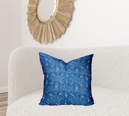 12" X 16" Blue And White Zippered Ikat Lumbar Indoor Outdoor Pillow