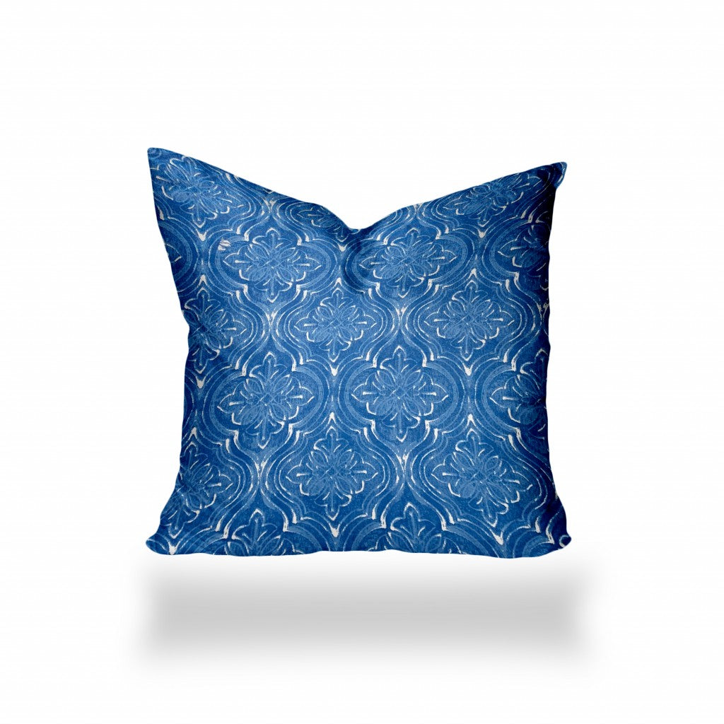 12" X 16" Blue And White Enveloped Ogee Lumbar Indoor Outdoor Pillow Cover