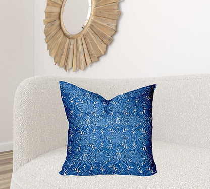 12" X 16" Blue And White Enveloped Ikat Lumbar Indoor Outdoor Pillow