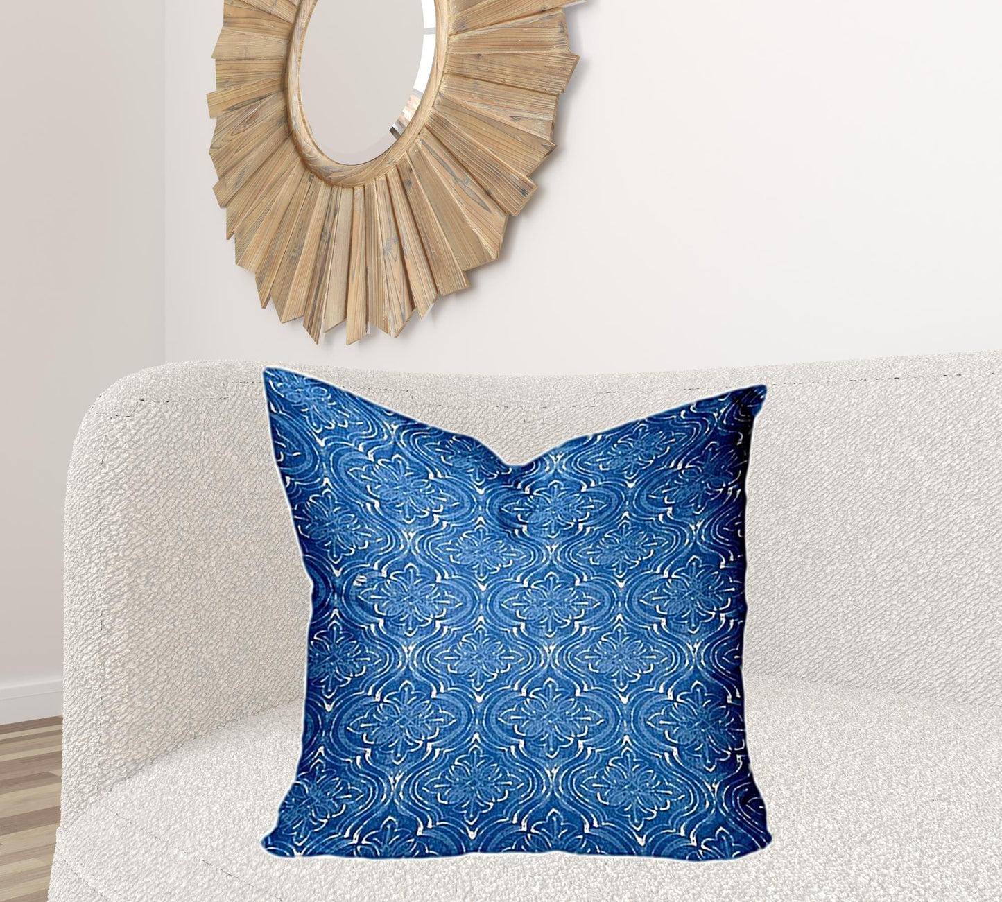 12" X 16" Blue And White Enveloped Ogee Lumbar Indoor Outdoor Pillow Cover