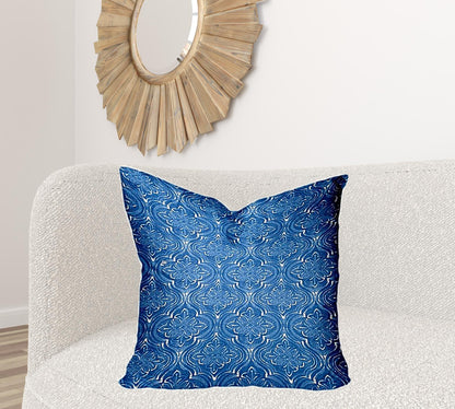 12" X 16" Blue And White Enveloped Ogee Lumbar Indoor Outdoor Pillow Cover