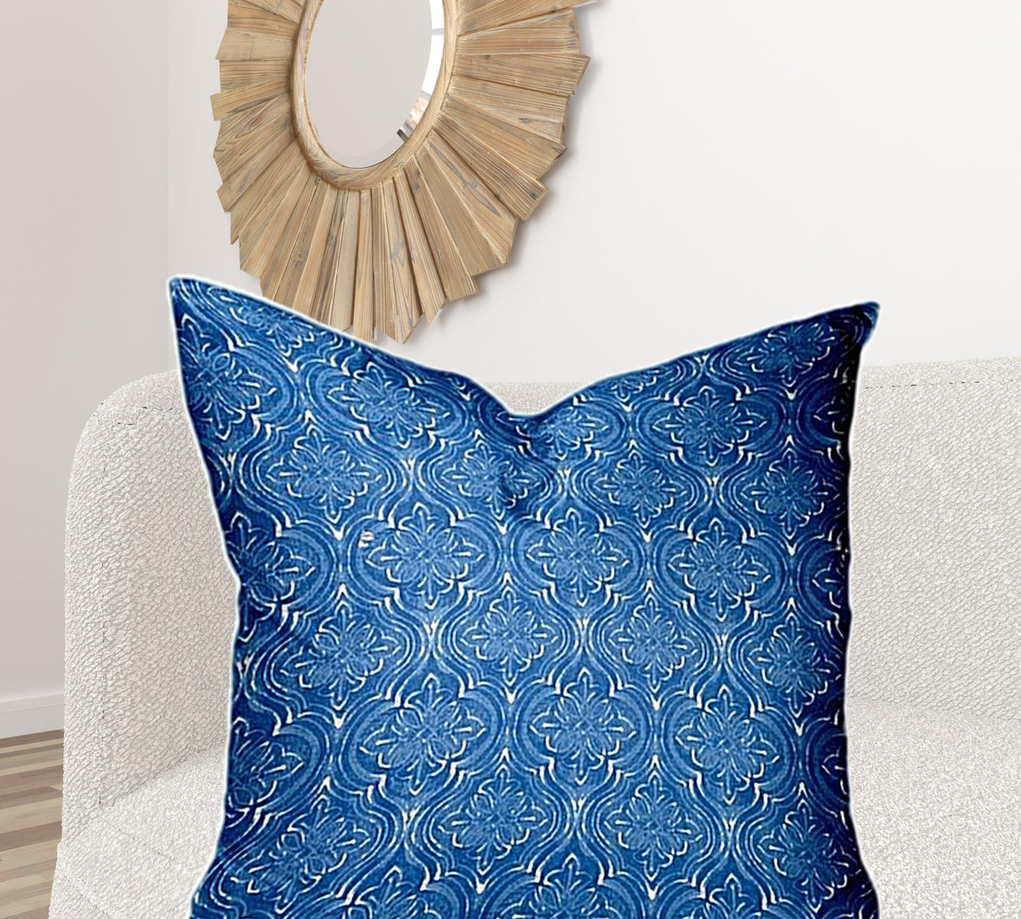 12" X 16" Blue And White Zippered Ikat Lumbar Indoor Outdoor Pillow