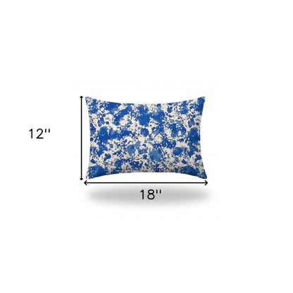 12" X 16" Blue And White Blown Seam Coastal Lumbar Indoor Outdoor Pillow