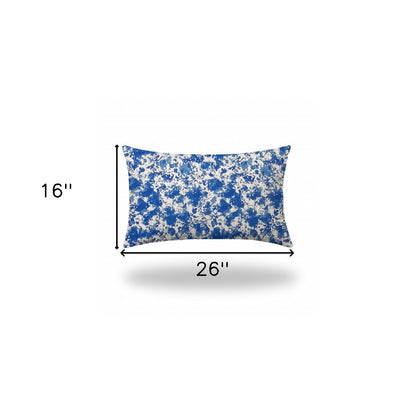 12" X 16" Blue And White Blown Seam Coastal Lumbar Indoor Outdoor Pillow