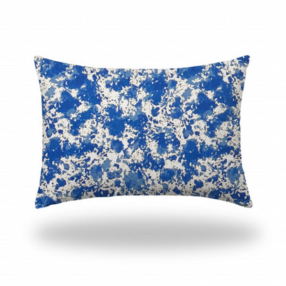 12" X 16" Blue And White Blown Seam Coastal Lumbar Indoor Outdoor Pillow