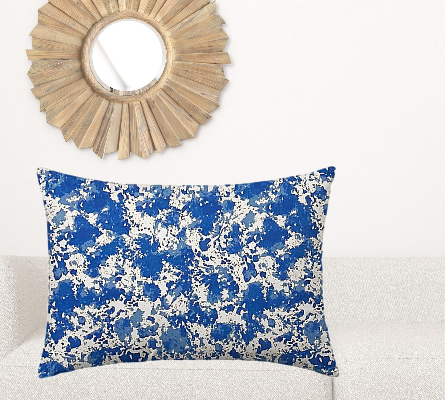 12" X 16" Blue And White Zippered Lumbar Indoor Outdoor Pillow Cover