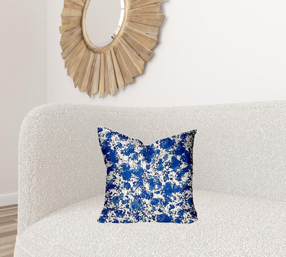 12" X 16" Blue And White Blown Seam Coastal Lumbar Indoor Outdoor Pillow