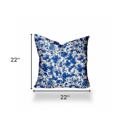 12" X 16" Blue And White Blown Seam Coastal Lumbar Indoor Outdoor Pillow