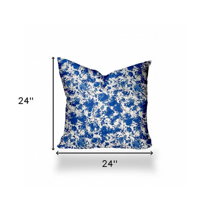 12" X 16" Blue And White Blown Seam Coastal Lumbar Indoor Outdoor Pillow