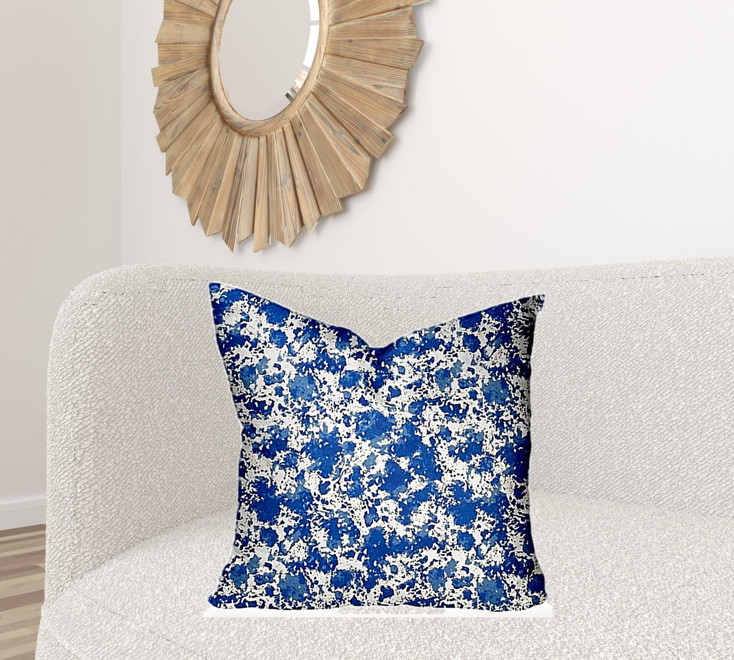 12" X 16" Blue And White Blown Seam Coastal Lumbar Indoor Outdoor Pillow