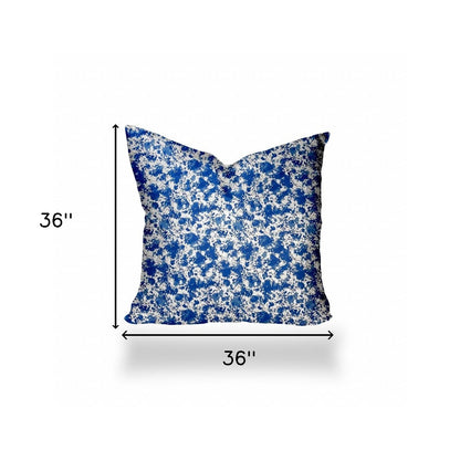 12" X 16" Blue And White Blown Seam Coastal Lumbar Indoor Outdoor Pillow