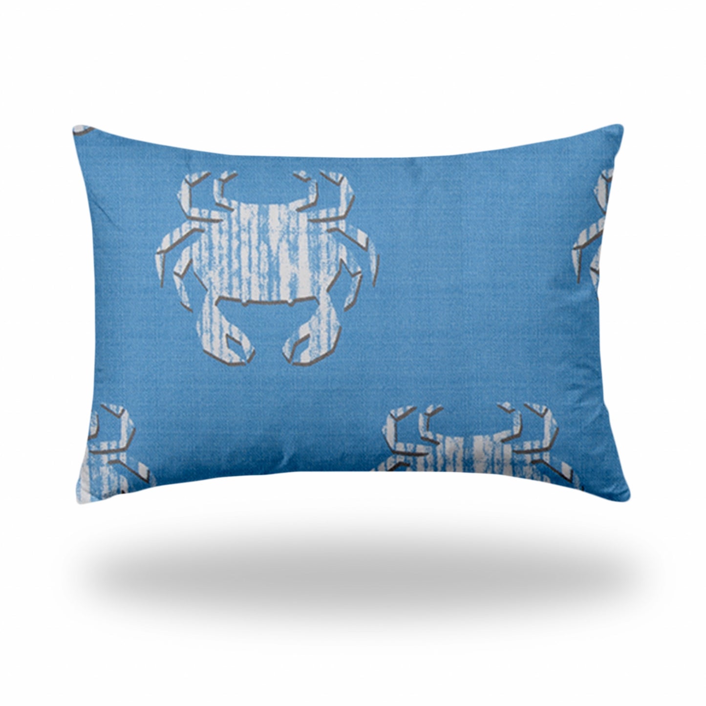 12" X 16" Blue And White Crab Enveloped Lumbar Indoor Outdoor Pillow Cover