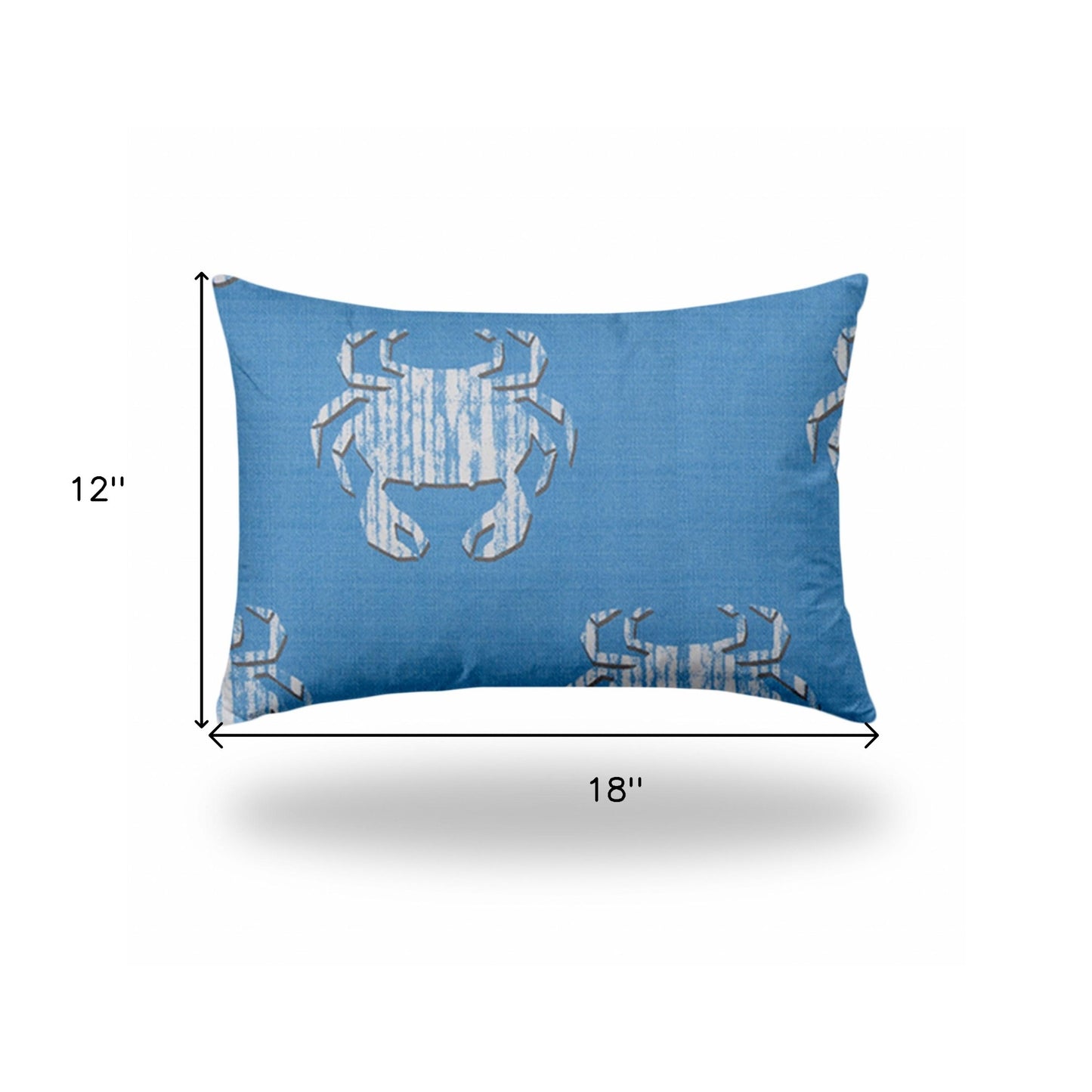 12" X 16" Blue And White Crab Enveloped Lumbar Indoor Outdoor Pillow Cover